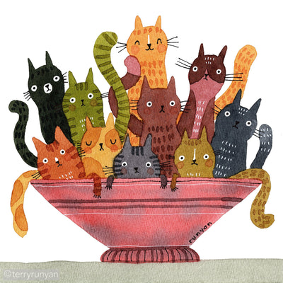 CAT SALAD 2-Art Print-Terry Runyan Creative-Terry Runyan Creative