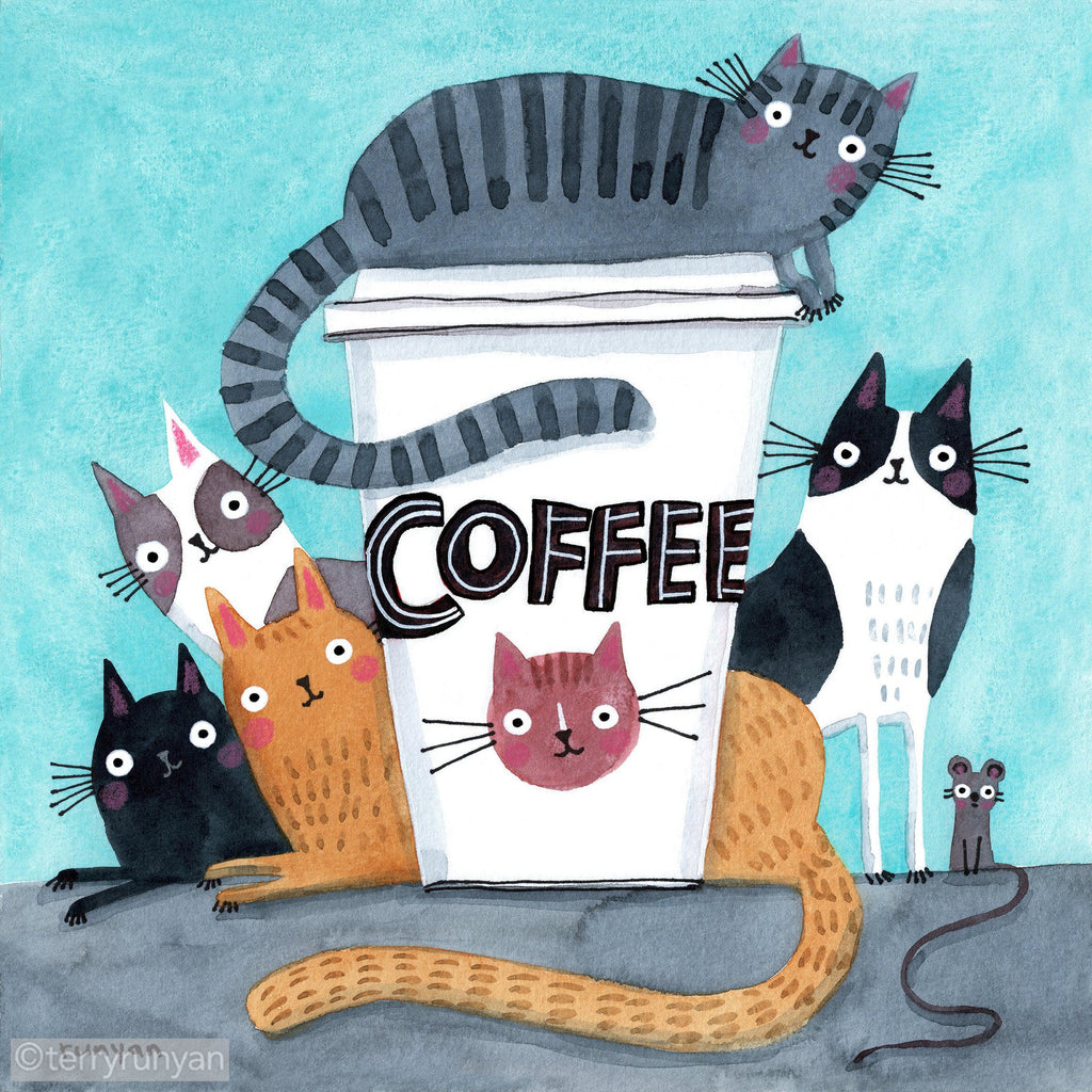 COFFEE CATS 2-Art Print-Terry Runyan Creative-Terry Runyan Creative