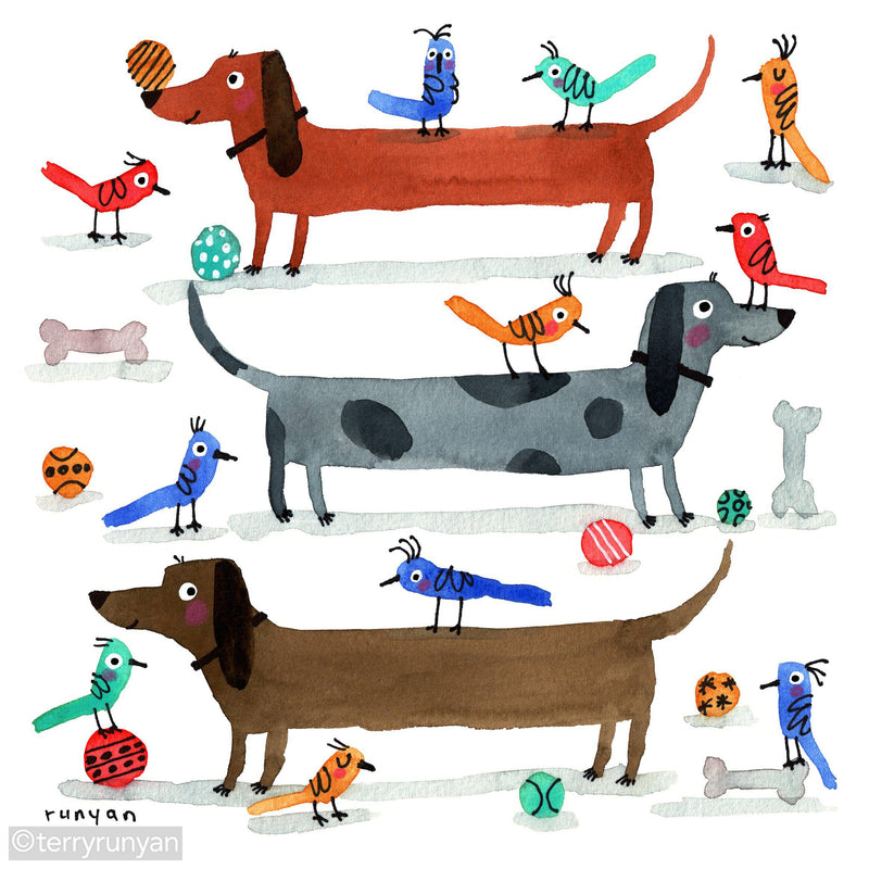 DOXIES & BIRDS-Art Print-Terry Runyan Creative-Terry Runyan Creative