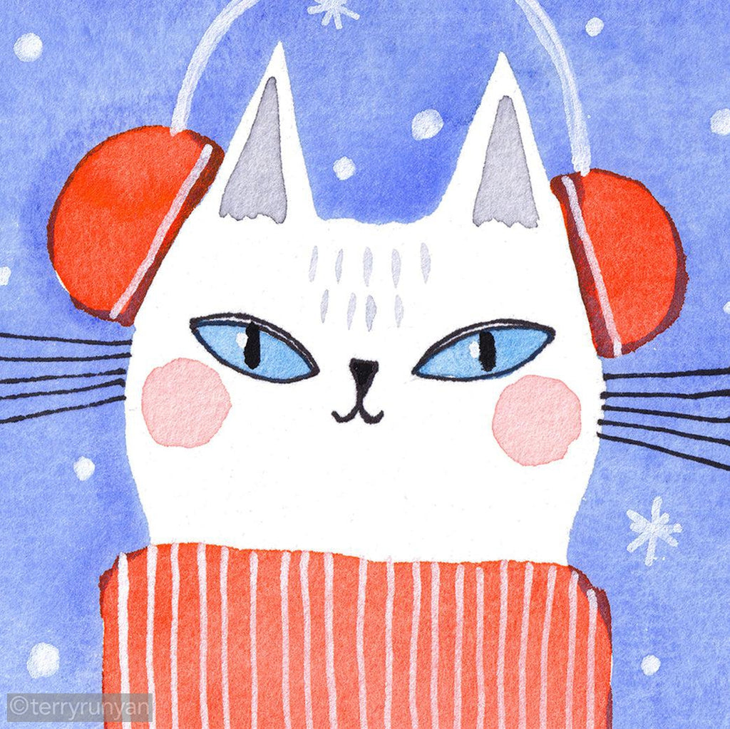 EARMUFF KITTY-Original Artwork-Terry Runyan Creative-Terry Runyan Creative