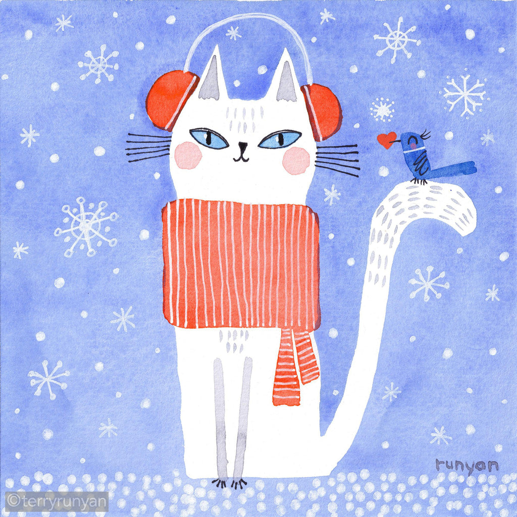 EARMUFF KITTY-Original Artwork-Terry Runyan Creative-Terry Runyan Creative