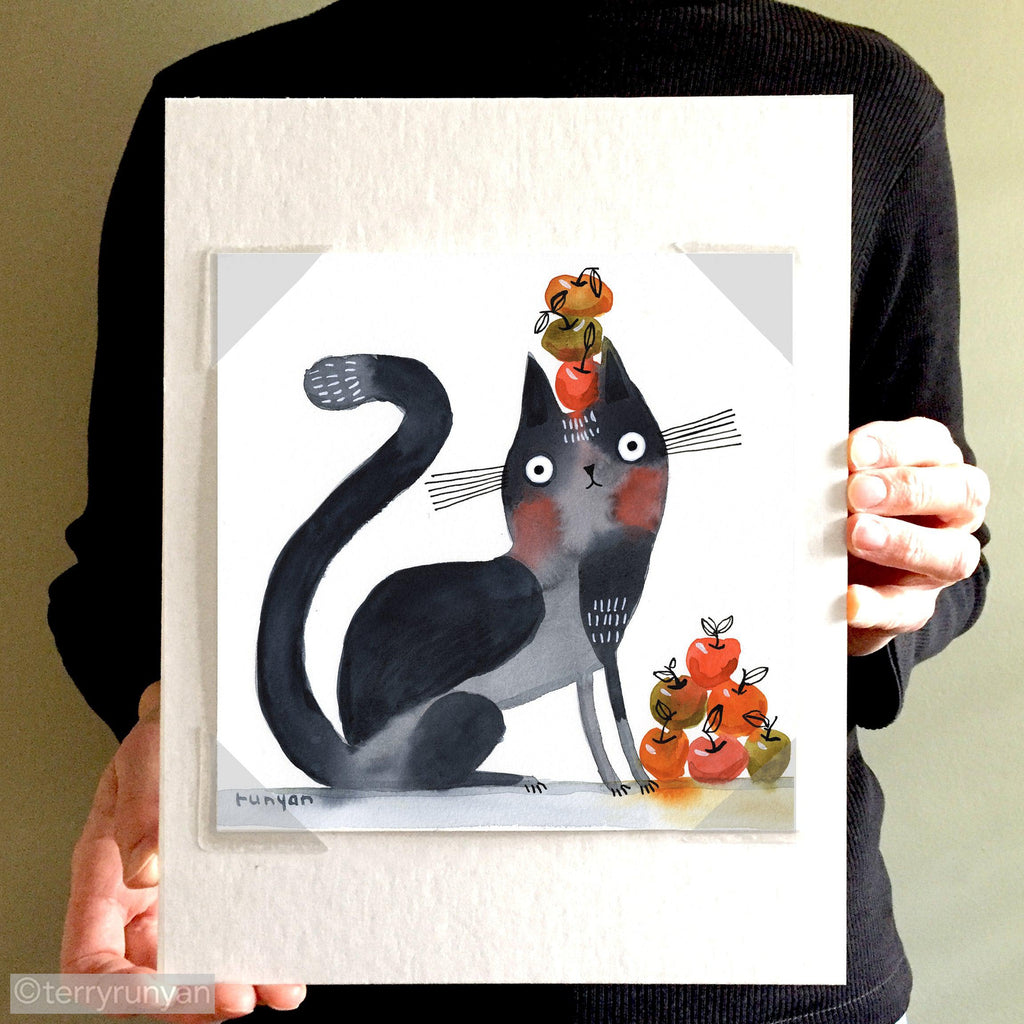 APPLE CAT-Original Artwork-Terry Runyan Creative-Terry Runyan Creative