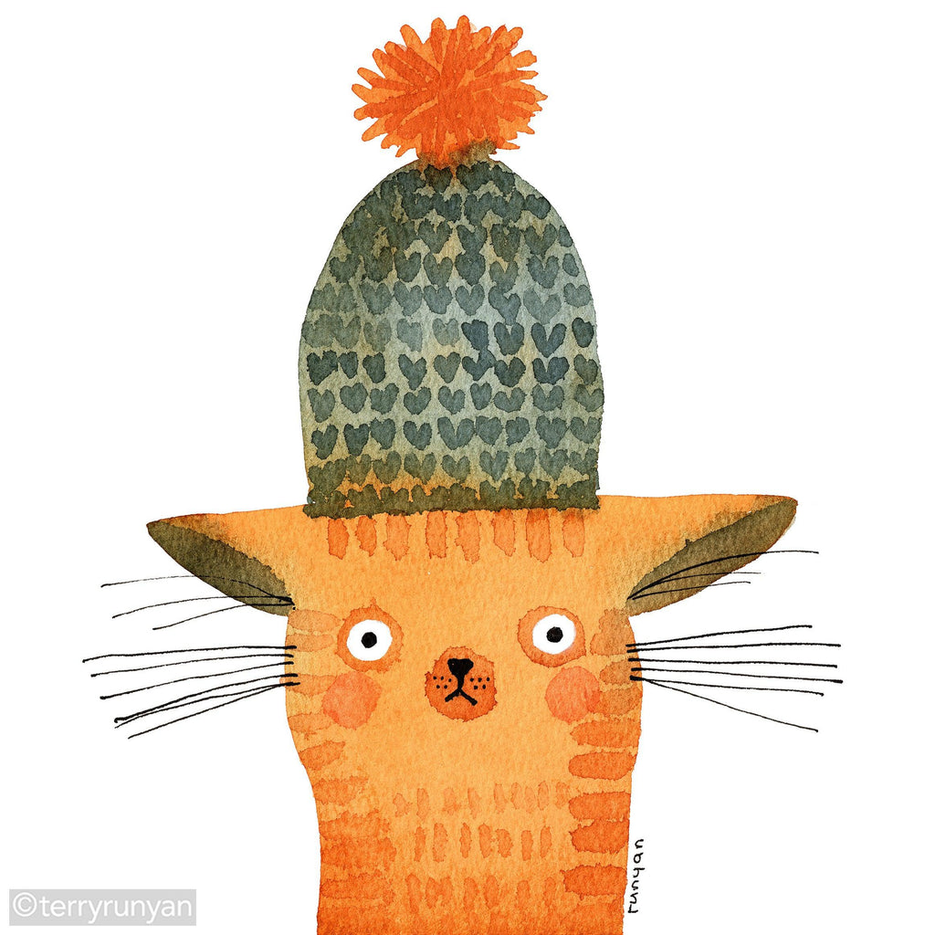 KNIT CAT HAT-Art Print-Terry Runyan Creative-Terry Runyan Creative