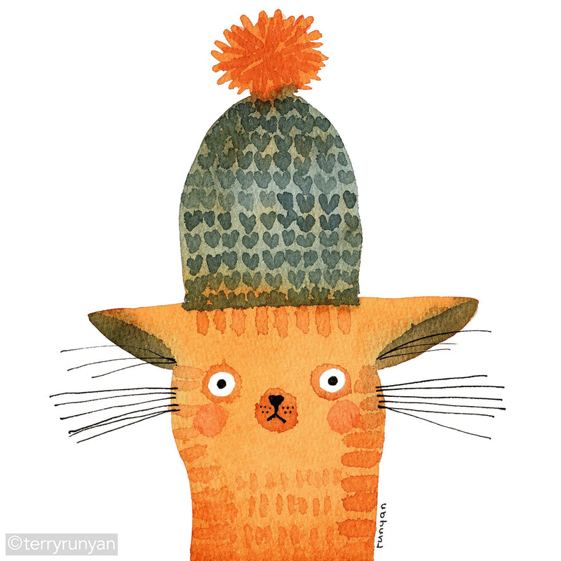 KNIT CAT HAT-Art Print-Terry Runyan Creative-Terry Runyan Creative