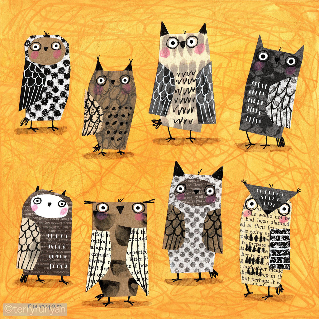 PAPER OWLS-Art Print-Terry Runyan Creative-Terry Runyan Creative