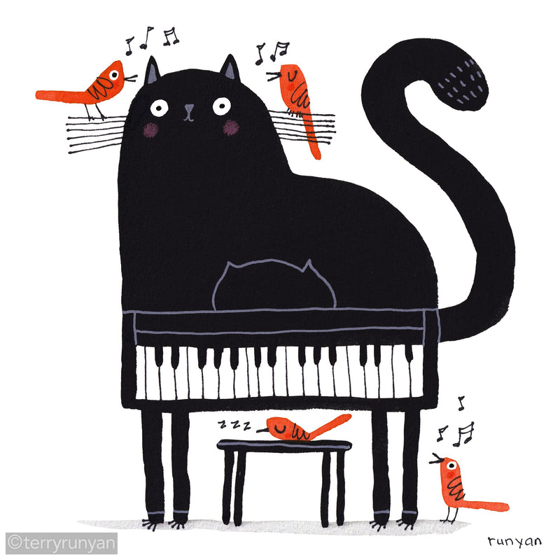 PIANO CAT 2-Art Print-Terry Runyan Creative-Terry Runyan Creative