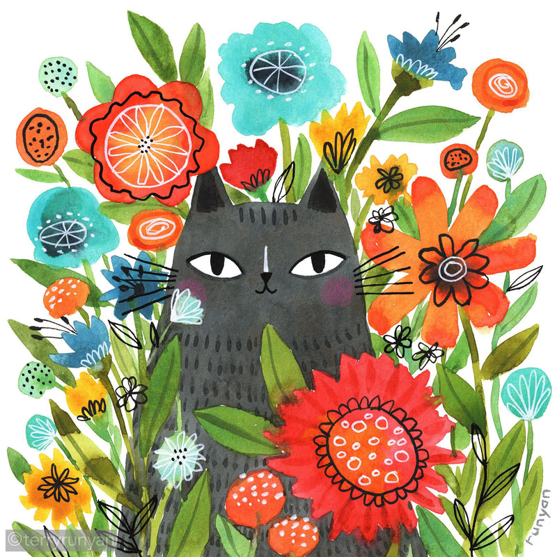 SPRING FLOWERS CAT-Art Print-Terry Runyan Creative-Terry Runyan Creative