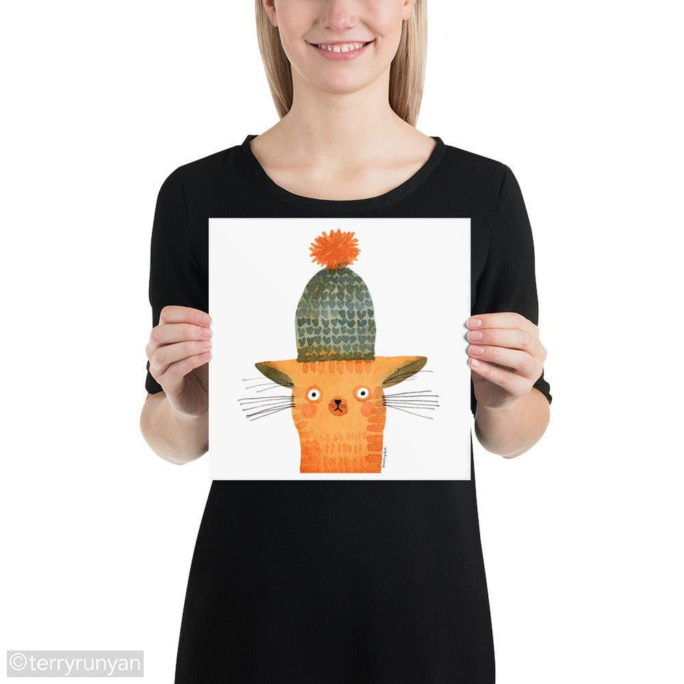 KNIT CAT HAT-Art Print-Terry Runyan Creative-Terry Runyan Creative
