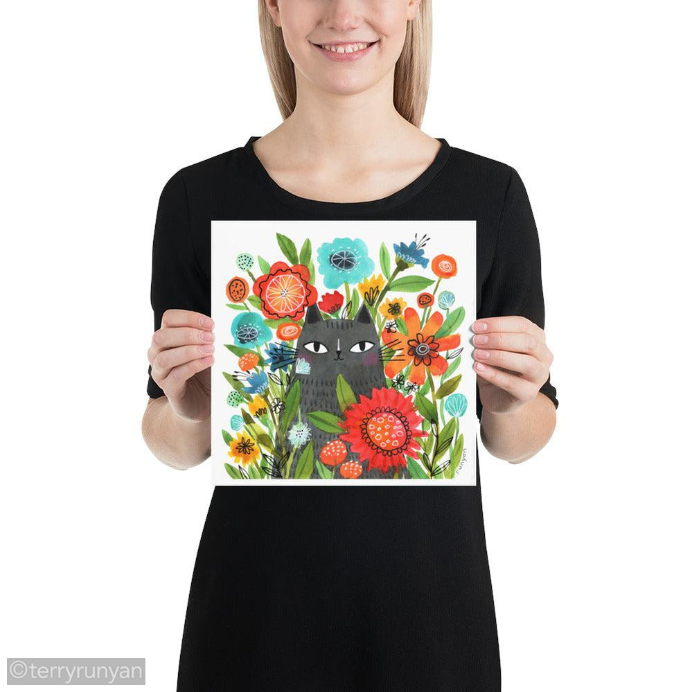 SPRING FLOWERS CAT-Art Print-Terry Runyan Creative-Terry Runyan Creative