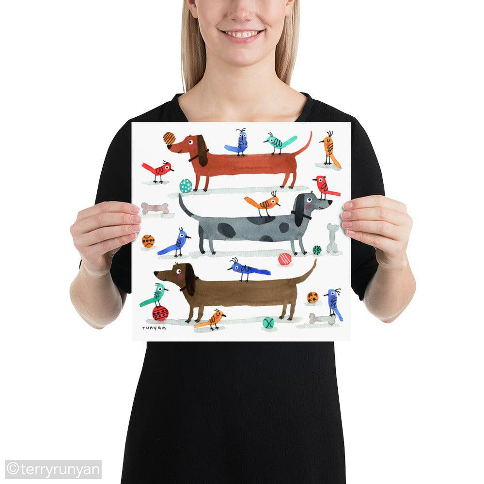 DOXIES & BIRDS-Art Print-Terry Runyan Creative-Terry Runyan Creative