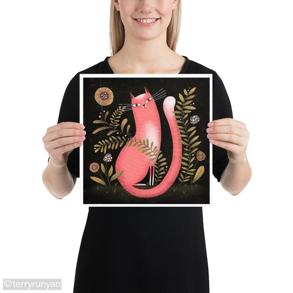 PINK GARDEN CAT-Art Print-Terry Runyan Creative-Terry Runyan Creative