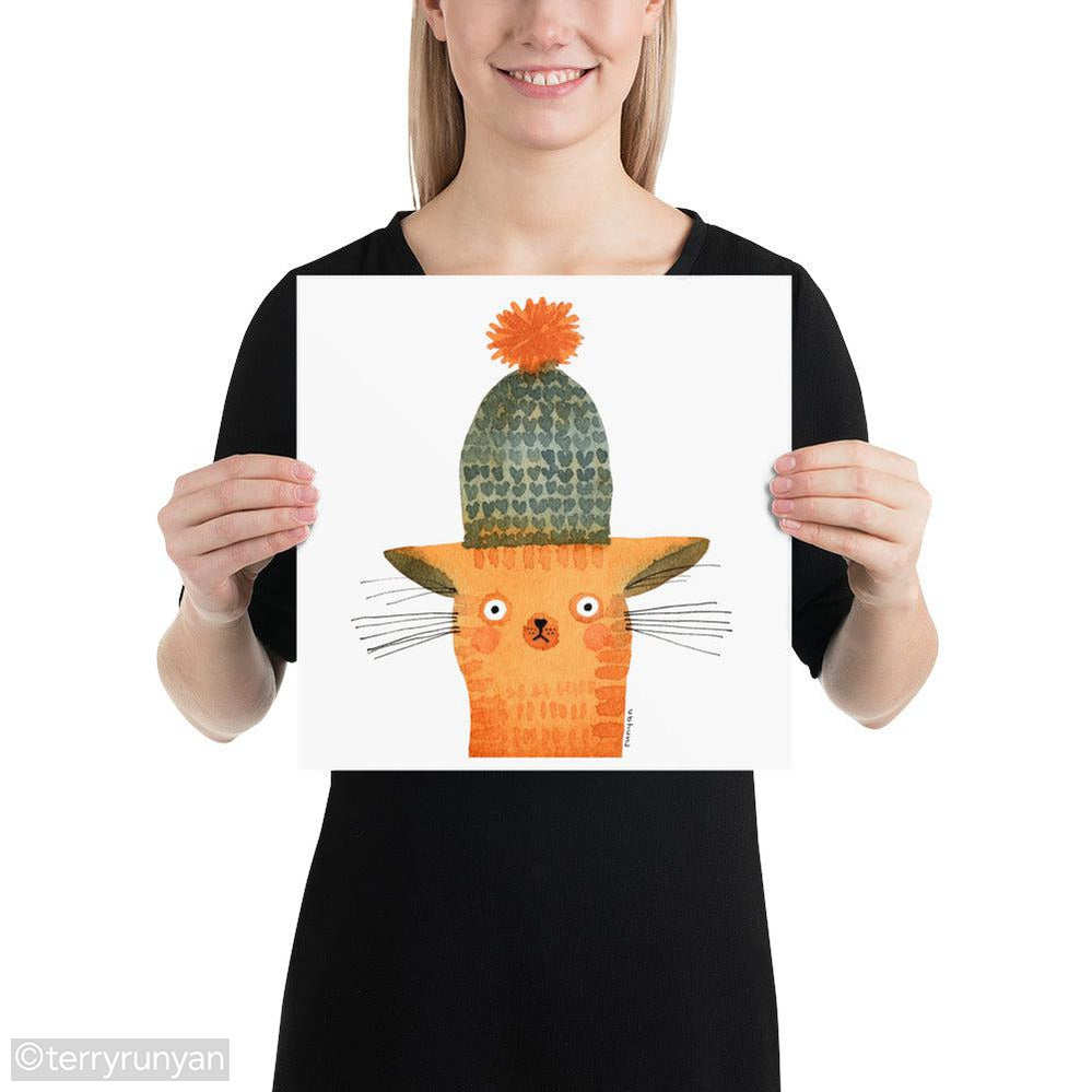 KNIT CAT HAT-Art Print-Terry Runyan Creative-Terry Runyan Creative