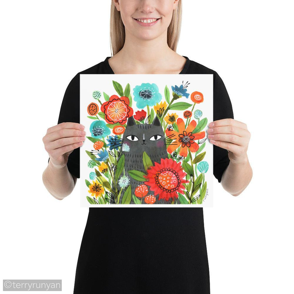 SPRING FLOWERS CAT-Art Print-Terry Runyan Creative-Terry Runyan Creative