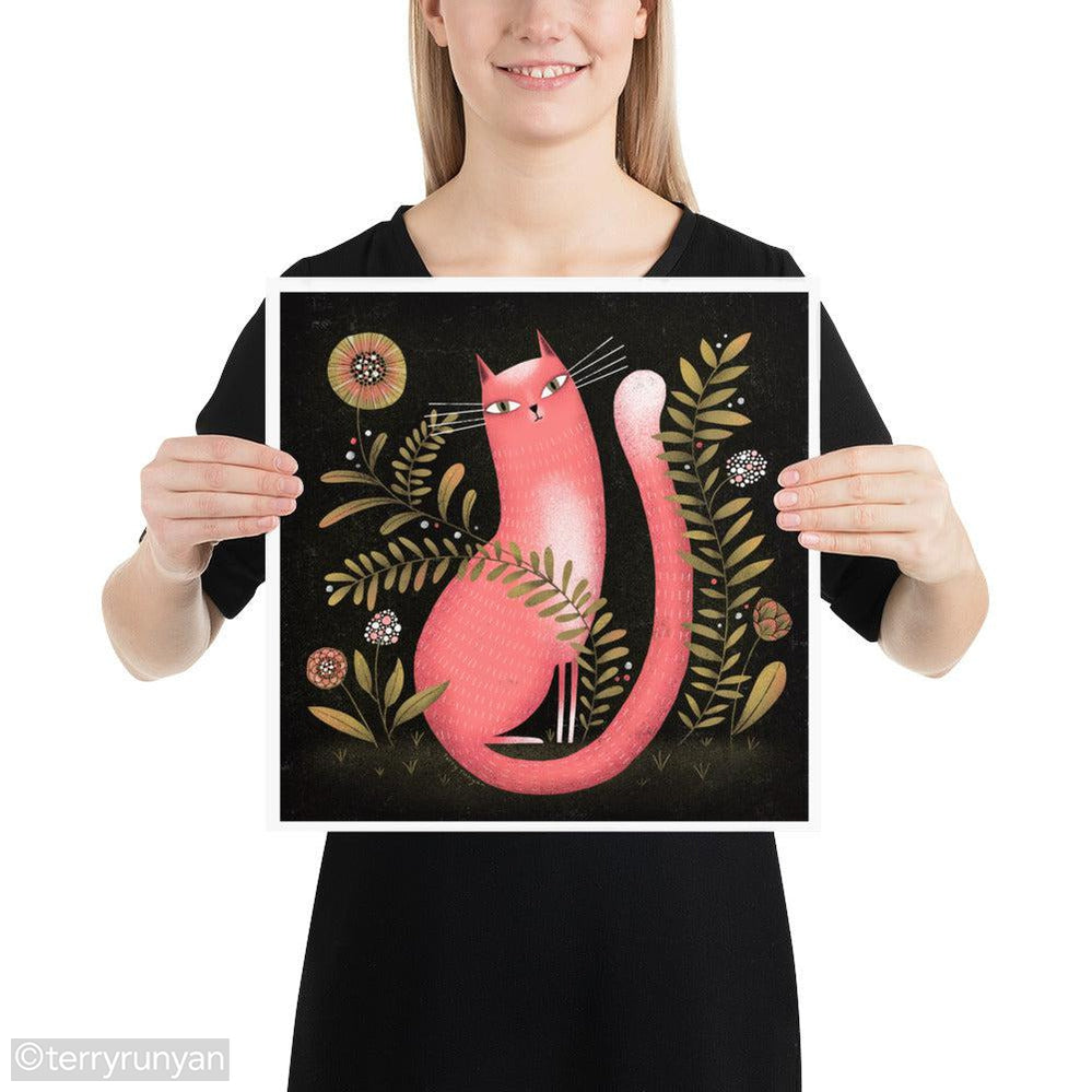 PINK GARDEN CAT-Art Print-Terry Runyan Creative-Terry Runyan Creative