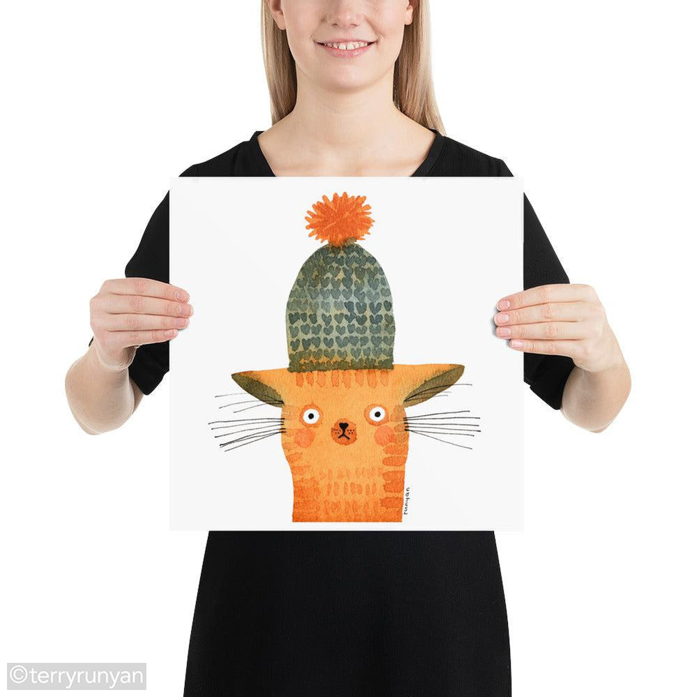 KNIT CAT HAT-Art Print-Terry Runyan Creative-Terry Runyan Creative