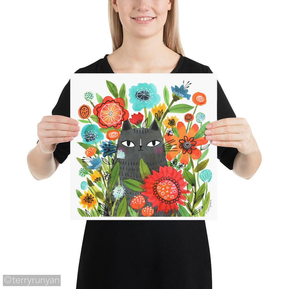 SPRING FLOWERS CAT-Art Print-Terry Runyan Creative-Terry Runyan Creative