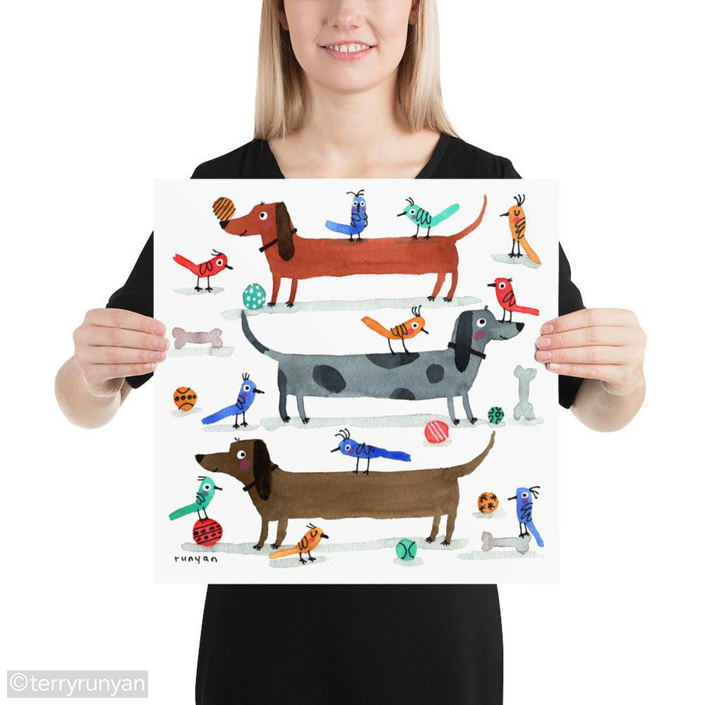 DOXIES & BIRDS-Art Print-Terry Runyan Creative-Terry Runyan Creative