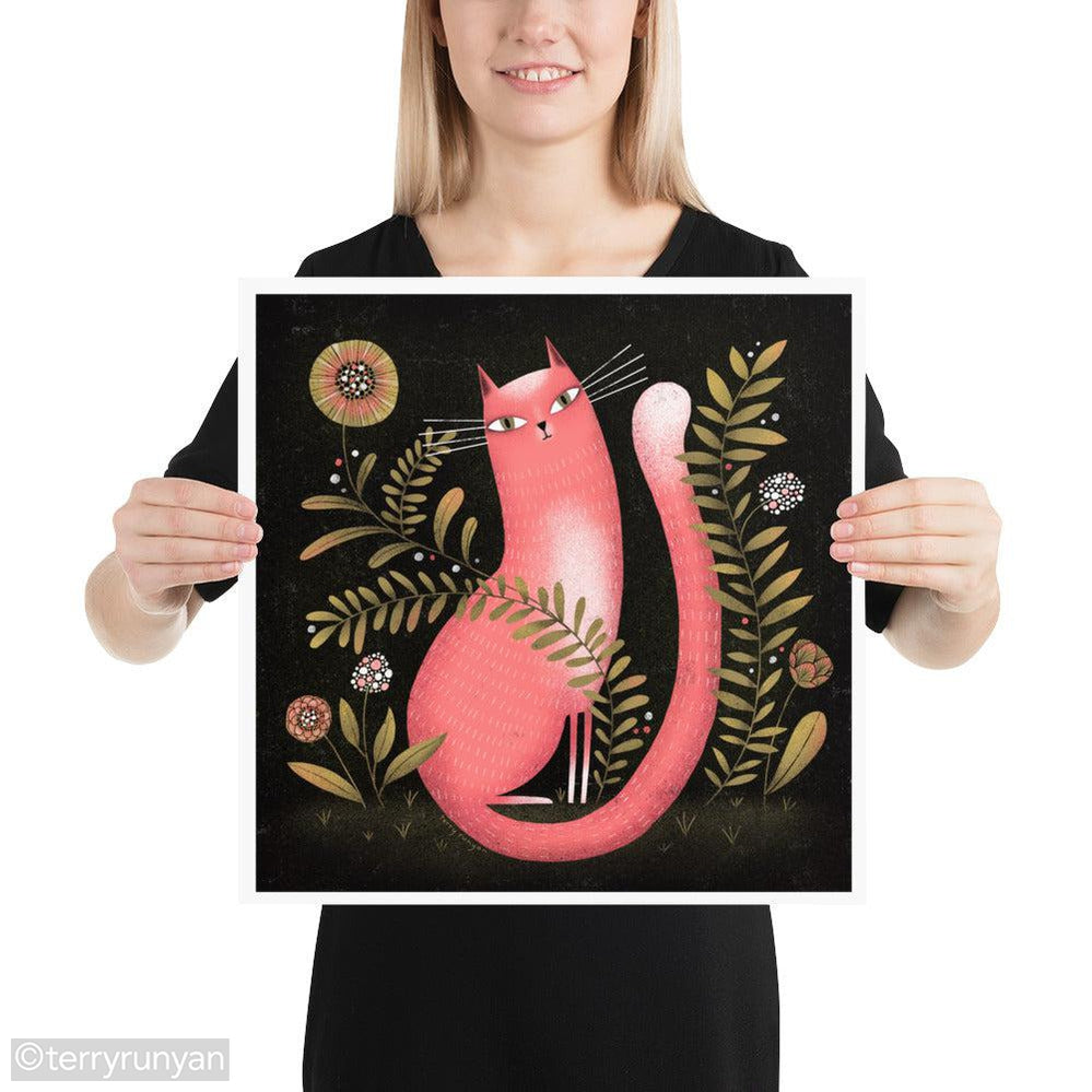 PINK GARDEN CAT-Art Print-Terry Runyan Creative-Terry Runyan Creative