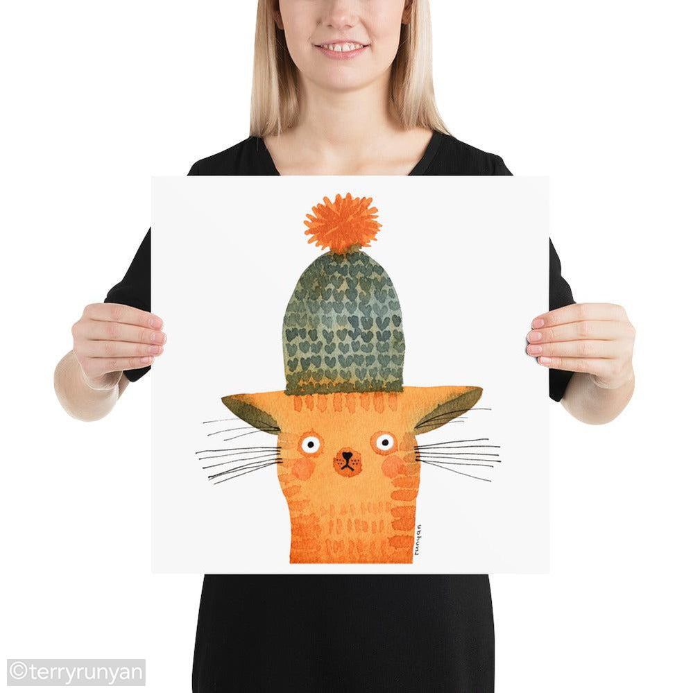 KNIT CAT HAT-Art Print-Terry Runyan Creative-Terry Runyan Creative