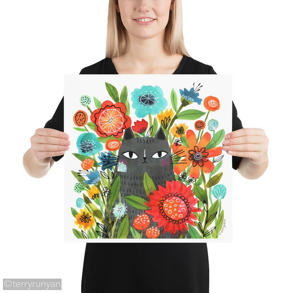 SPRING FLOWERS CAT-Art Print-Terry Runyan Creative-Terry Runyan Creative