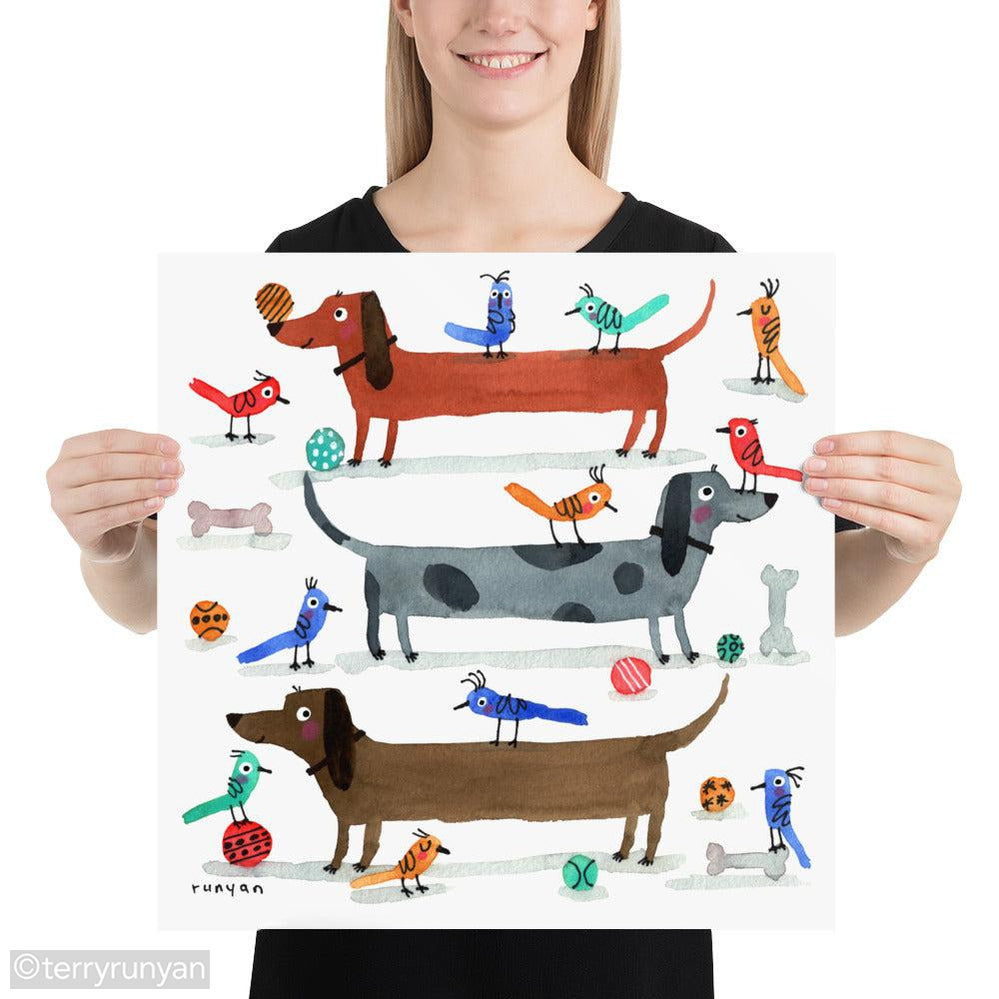 DOXIES & BIRDS-Art Print-Terry Runyan Creative-Terry Runyan Creative