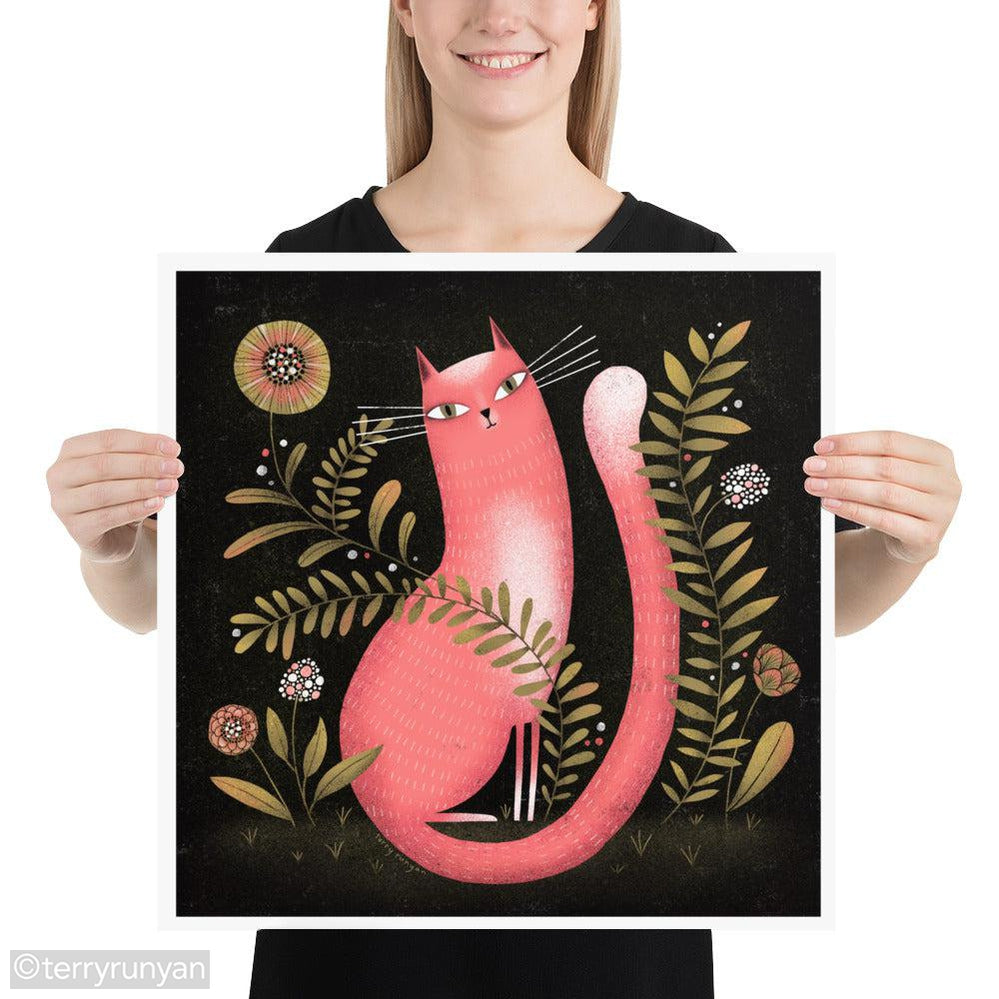 PINK GARDEN CAT-Art Print-Terry Runyan Creative-Terry Runyan Creative