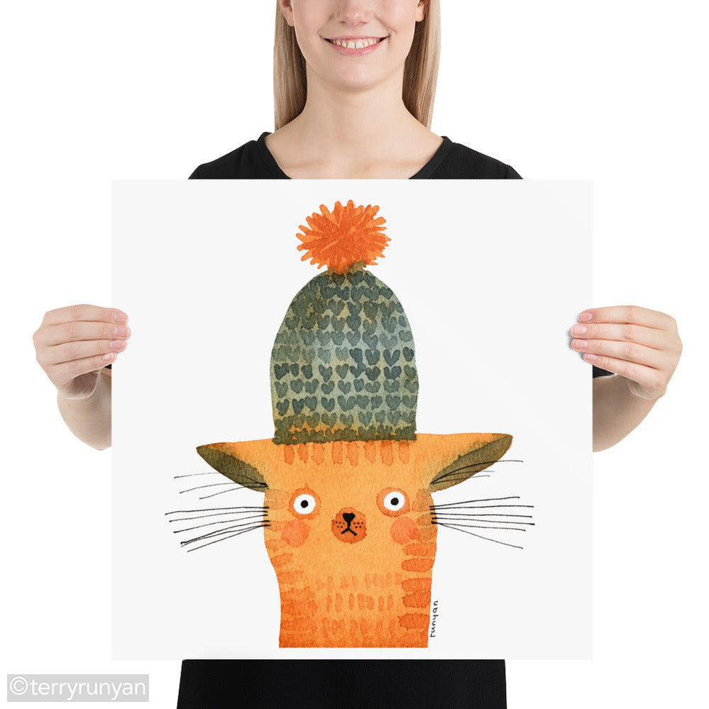 KNIT CAT HAT-Art Print-Terry Runyan Creative-Terry Runyan Creative