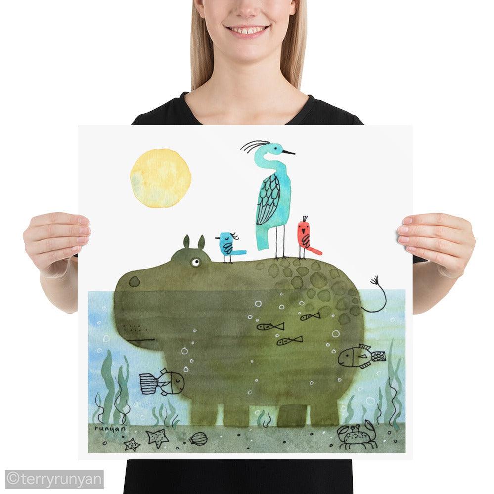 HIPPO & FRIENDS-art print-Terry Runyan Creative-Terry Runyan Creative