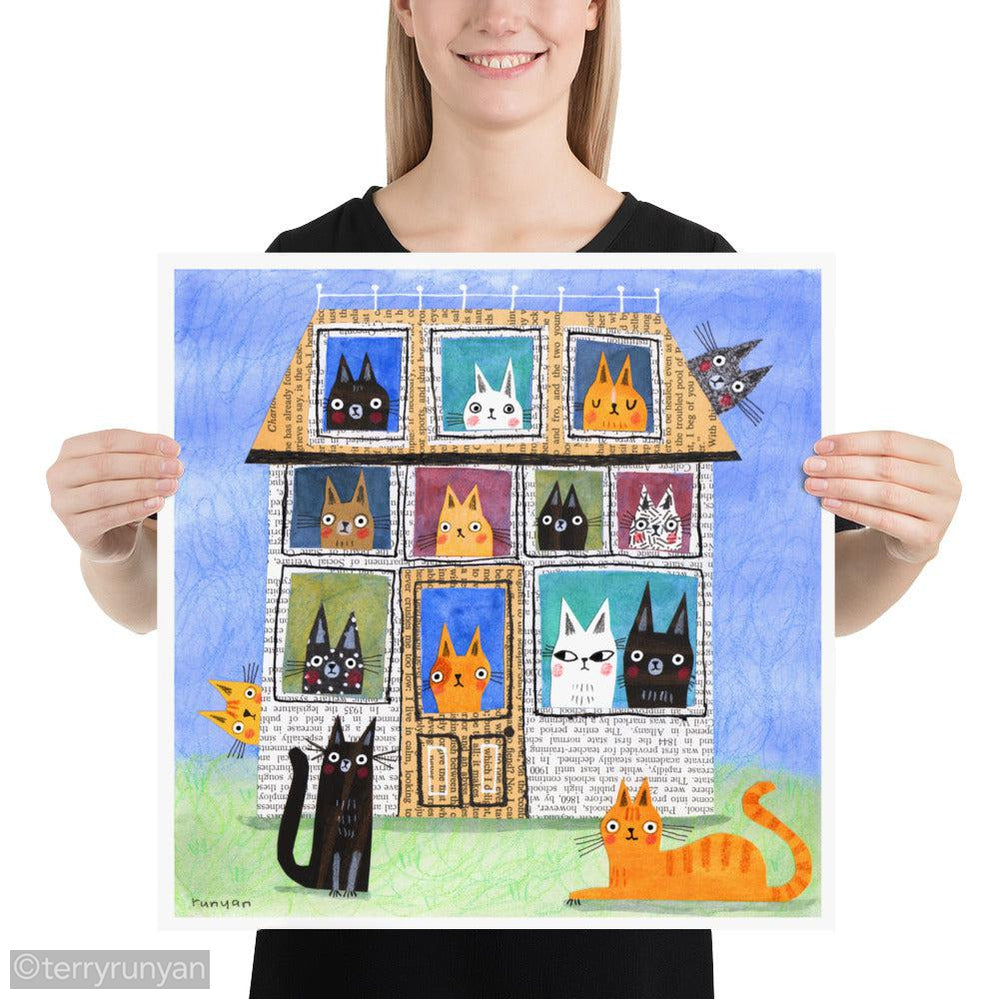 PAPER CAT HOUSE-Art Print-Terry Runyan Creative-Terry Runyan Creative