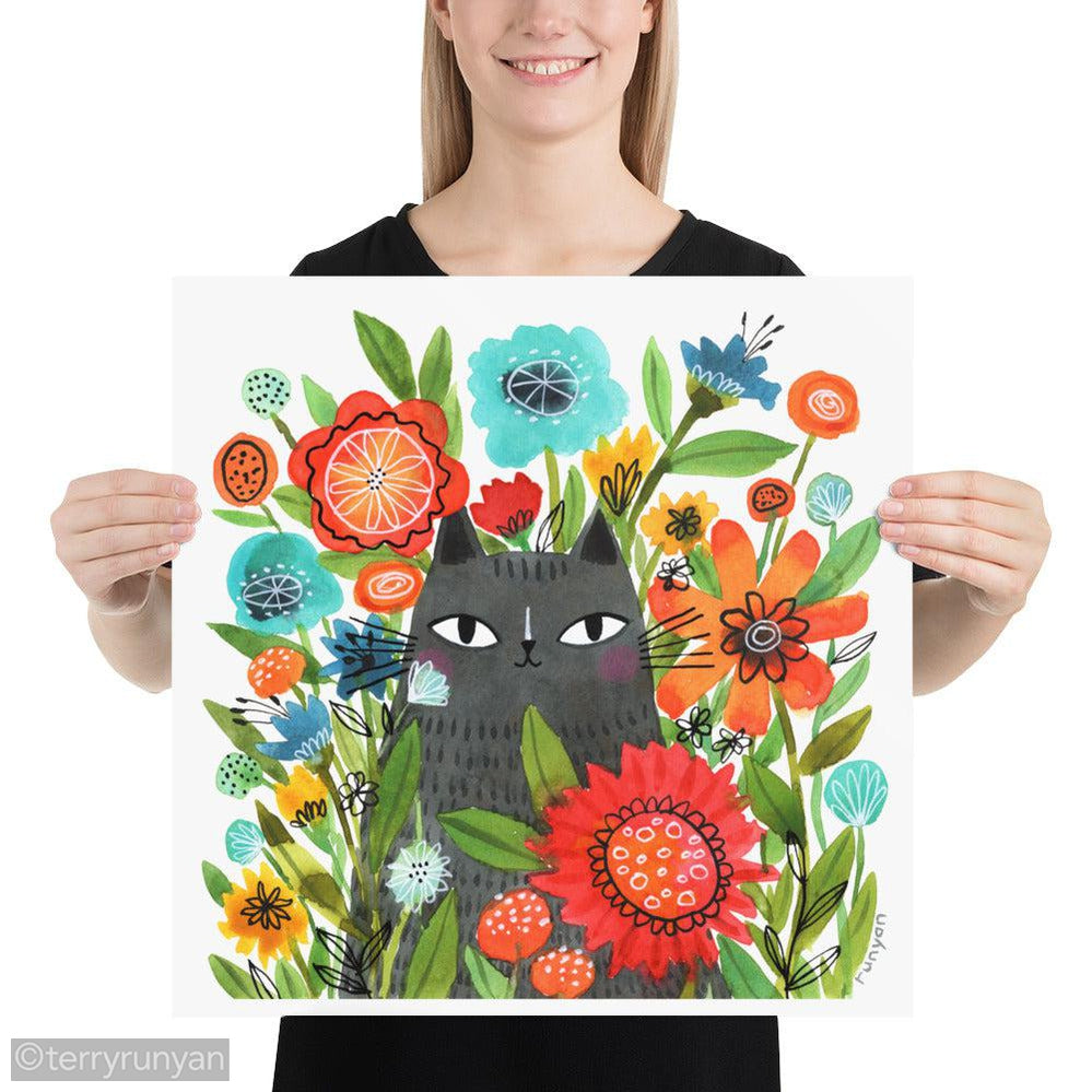 SPRING FLOWERS CAT-Art Print-Terry Runyan Creative-Terry Runyan Creative