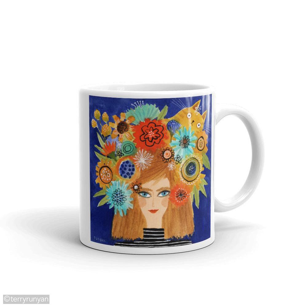 BOUQUET CAT HAT mug-Mugs-Terry Runyan Creative-Terry Runyan Creative